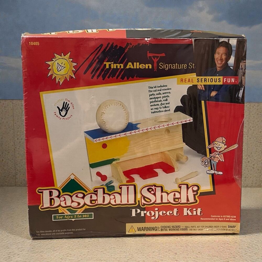 NIB Tim Allen Signature Stuff Wooden Baseball Shelf Build Kit Factory Sealed